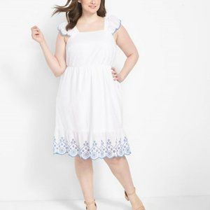 Short Flutter-Sleeve Square-Neck Embroidered Dress 20